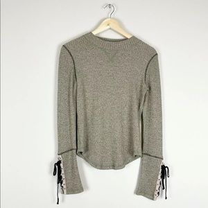 Free People Boho Long Sleeve Ribbed Knit With Tie Sleeves MEDIUM